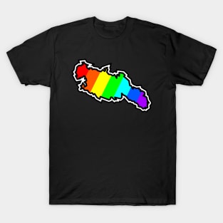 Lasqueti Lisland Silhouette in a Colourful Rainbow Pattern - Bright Colours - Lasqueti Island T-Shirt